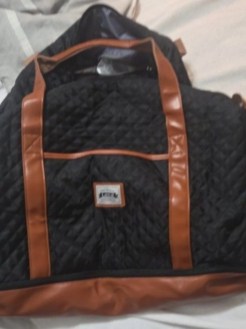 Men's Quilted Black and Tan Weekender Bag